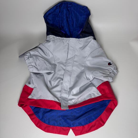 Champion Raincoat Hooded Packable Dog's Jacket Size Large Red Grey Navy NWT - Picture 2 of 8